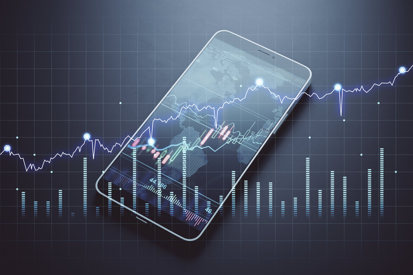 Global stock market exchange concept with digital charts on a smartphone