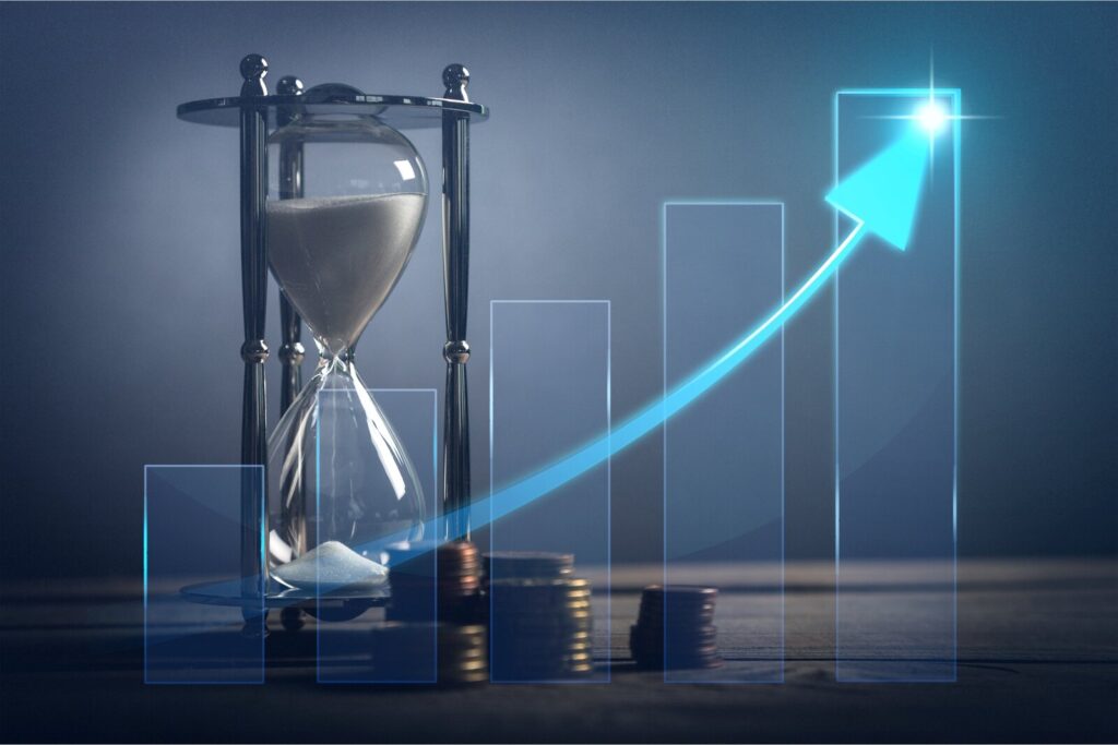 Webull review retirement accounts and long term investing Hourglass with growing coins illustrating Webull retirement accounts